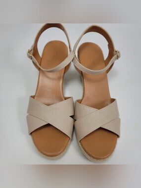 J. Crew Cream Cross-Strap Slingback Wedge Sandals NWOT